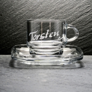 Espressotasse Glas mit Untersetzer inkl. Namensgravuer