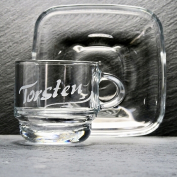 Espressotasse aus Glas mit Gravur personalisiert