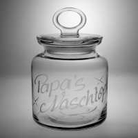 Gravierte Vorratsdose aus Glas
