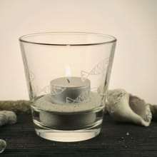 Windlicht Klar mit Fischschwarm graviert